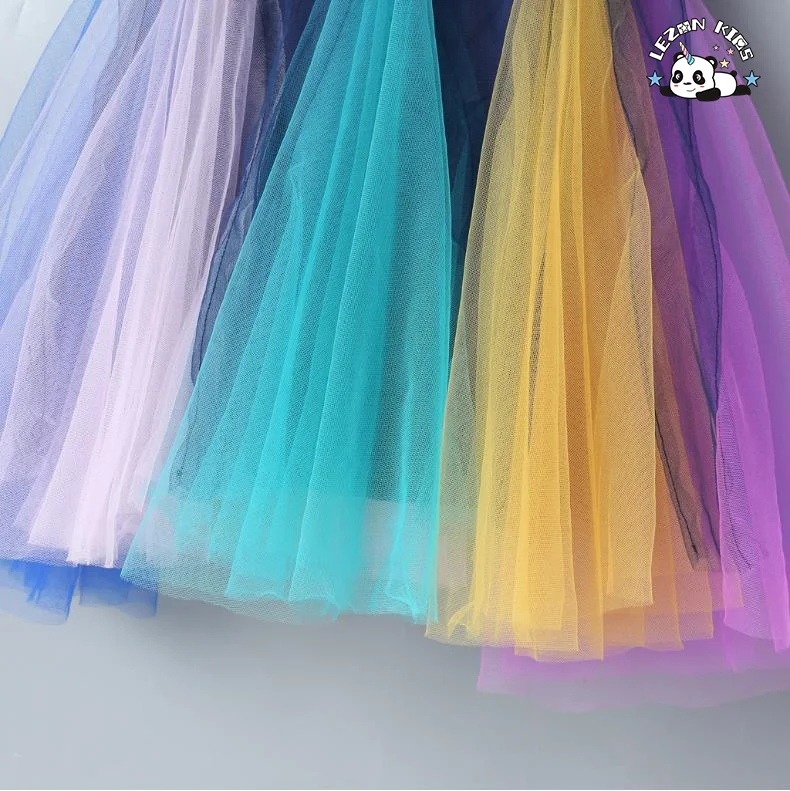 LEZONKIDS - Vestido de arco-íris de verão da nova moda Vestidos casuais Vestidos infantis sem mangas para 2-14 anos